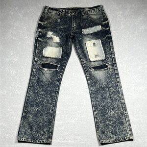 Track 23 Straight Fit Distressed Jeans Mens 36 Blue Cotton Blend Stretch Denim